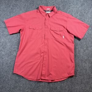 Columbia PFG Button Up Shirt Mens Large Red Fishing Short Sleeve Vented Outdoor